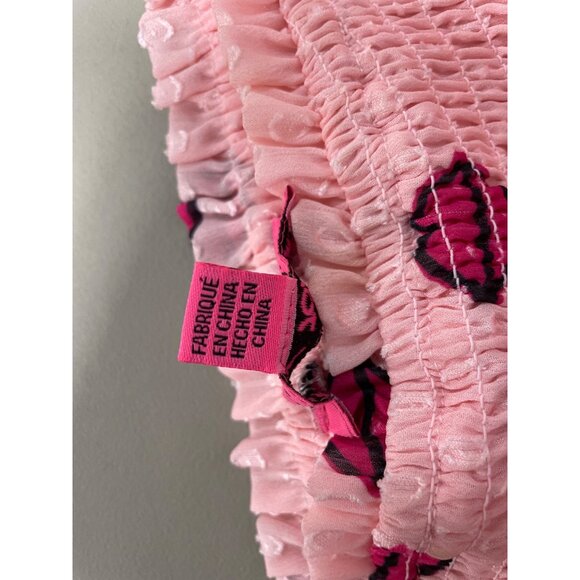 Betsey Johnson Ariana Mini Dress Size Medium Lips Kiss Print Smocked Clip Dot - Picture 5 of 9
